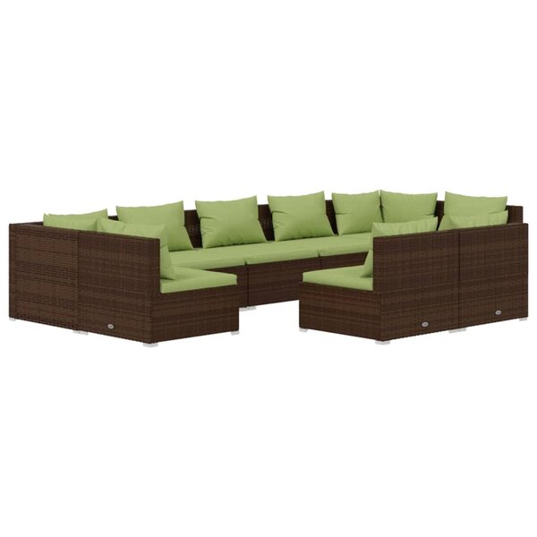 vidaXL Salon de jardin 9 Pièces avec coussins Marron Résine tressée