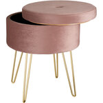Tectake Tabouret avec coffre de rangement aspect velours transformable AVA - rose