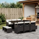 vidaXL Ensemble à manger de jardin 11 Pièces coussins noir résine tressée