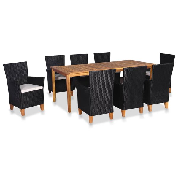 vidaXL Mobilier à dîner de jardin 9 Pièces Résine tressée Noir et marron