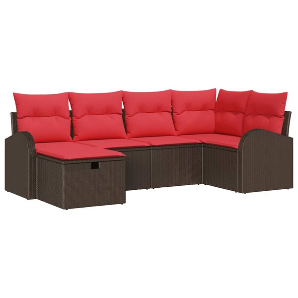 vidaXL Ensemble de Canapés 6 Pièces Marron et rouge polyrotin