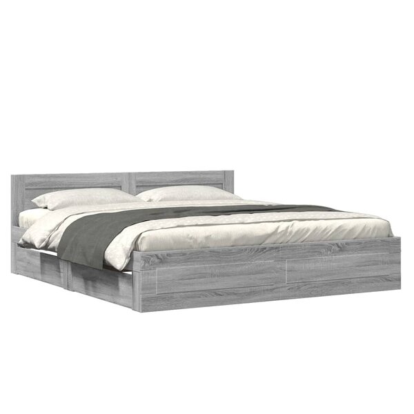 vidaXL Cadre de lit tête de lit sans matelas sonoma gris 200x200 cm