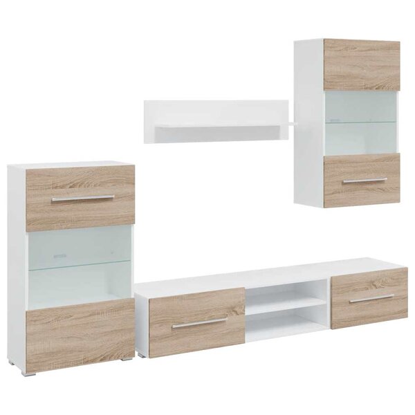 vidaXL Meubles TV avec lumière LED 5Pièces chêne sonoma bois d'ingénierie