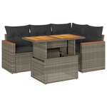 vidaXL Salon de jardin 5 Pièces avec coussins gris résine tressée acacia