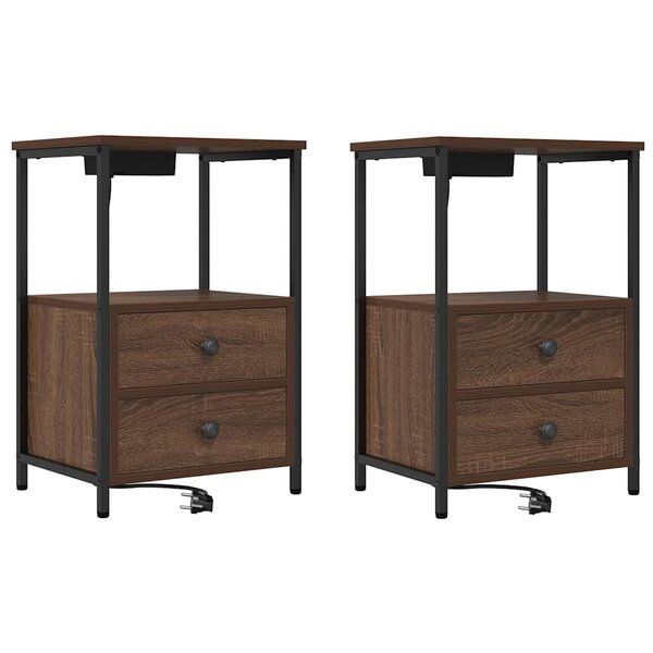 vidaXL Table de nuit avec station de chargement 2 Pièces Chêne marron