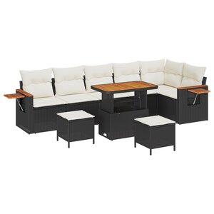 vidaXL Ensemble de Canapés de Jardin 9 Pièces avec Coussins Rattan Poly Noir Acacia