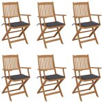 vidaXL Chaises pliables de jardin lot de 6 avec coussins Bois d'acacia