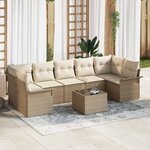 vidaXL Ensemble de canapé de jardin 8 Pièces Beige Poly rotin
