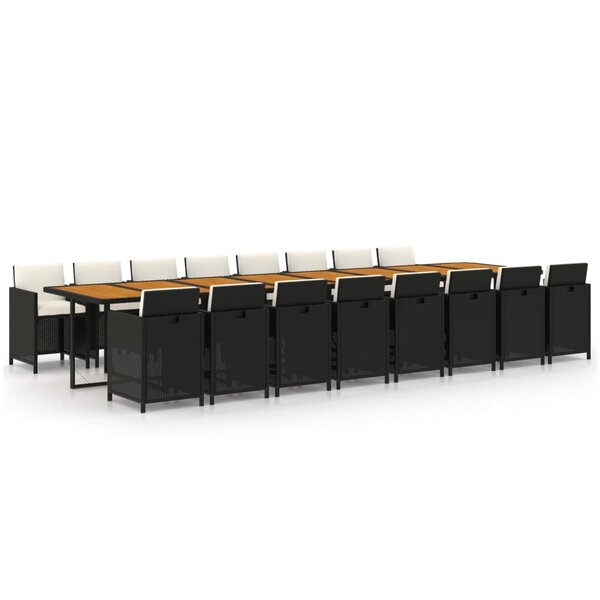 vidaXL Ensemble à manger de jardin 17 Pièces coussins noir résine tressée