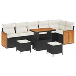 Ensemble de canapé de jardin de 9 pièces avec coussins noir poly rattan acacia
