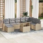 Ensemble de Canapé de Jardin 9 pièces vidaXL avec Coussins en Rotin Poly Beige