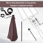 Parasol lumineux octogonal inclinable Ø 2 75 x 2 33 m parasol LED solaire métal polyester haute densité 180 g/m² chocolat