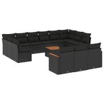 vidaXL Salon de jardin avec coussins 14 Pièces noir résine tressée