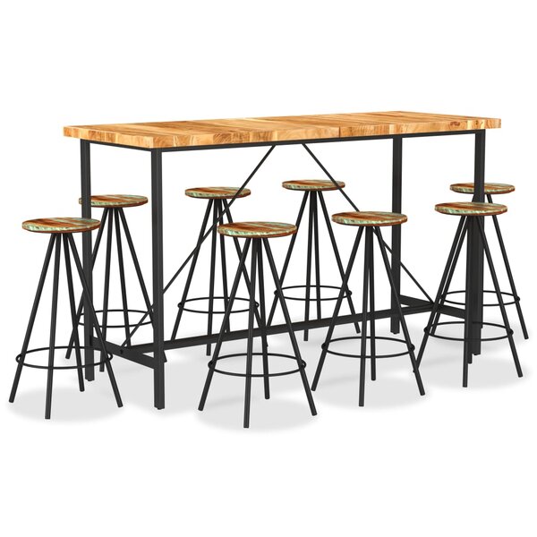 vidaXL Ensemble de bar 9 Pièces Bois d'acacia et de récupération massif