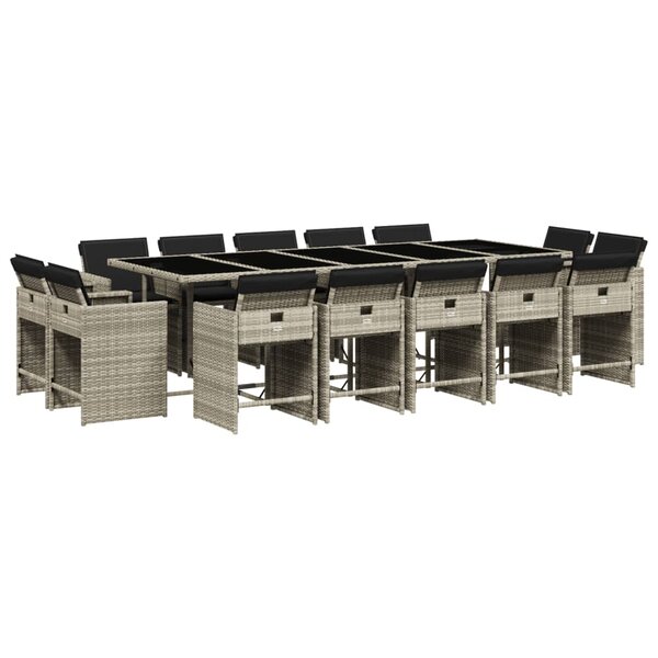 vidaXL Ensemble à manger de jardin et coussins 15 Pièces gris clair rotin