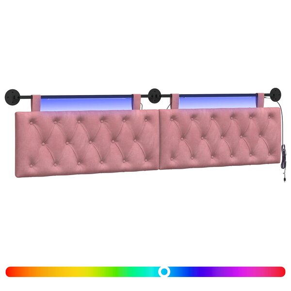 vidaXL Tête de lit suspendue Avec lumière LED Rose Velours