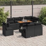 vidaXL Salon de jardin 9 Pièces avec coussins noir résine tressée