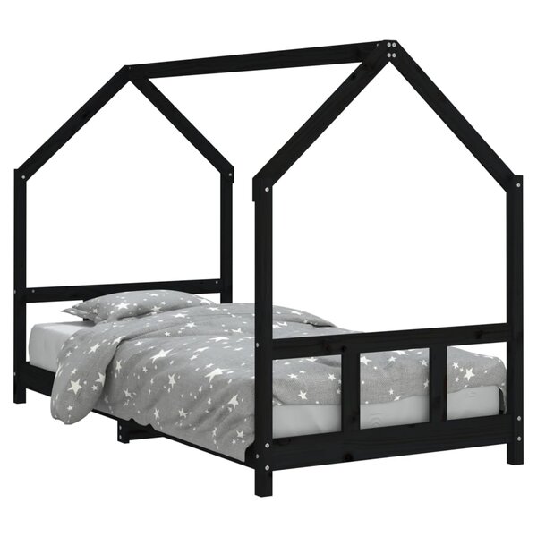 vidaXL Cadre de lit pour enfants noir 90x190 cm bois de pin massif