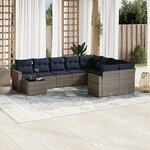 vidaXL Salon de jardin 10 Pièces avec coussins gris résine tressée