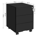 Caisson armoire de bureau mobile verrouillable avec 3 tiroirs rangement de documents papeterie préassemblé pour bureau bureau à domicile 39 x 45 x 55 cm noir mat 12_0004819