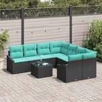 vidaXL Ensemble de Canapés 9 Pièces Noir et turquoise polyrotin