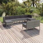 vidaXL Salon de jardin 9 Pièces avec coussins Résine tressée Gris