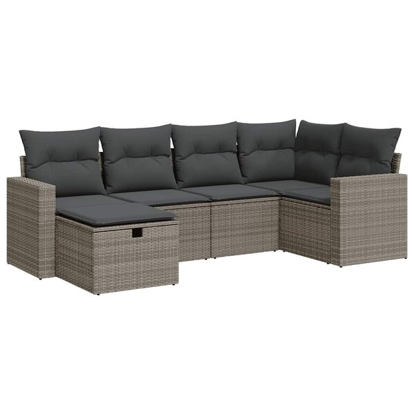 vidaXL Salon de jardin 6 Pièces avec coussins gris résine tressée
