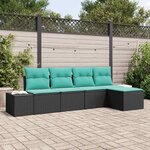 vidaXL Ensemble de canapé de jardin 5 Pièces Noir et turquoise polyrotin
