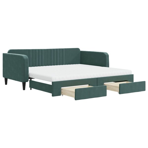 vidaXL Lit de jour et gigogne et tiroirs vert foncé 100x200 cm velours