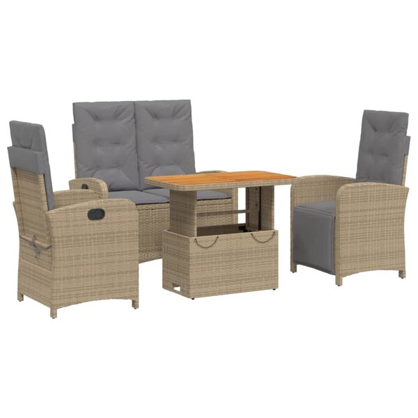 vidaXL Ensemble à manger de jardin coussins 4 Pièces beige résine tressée