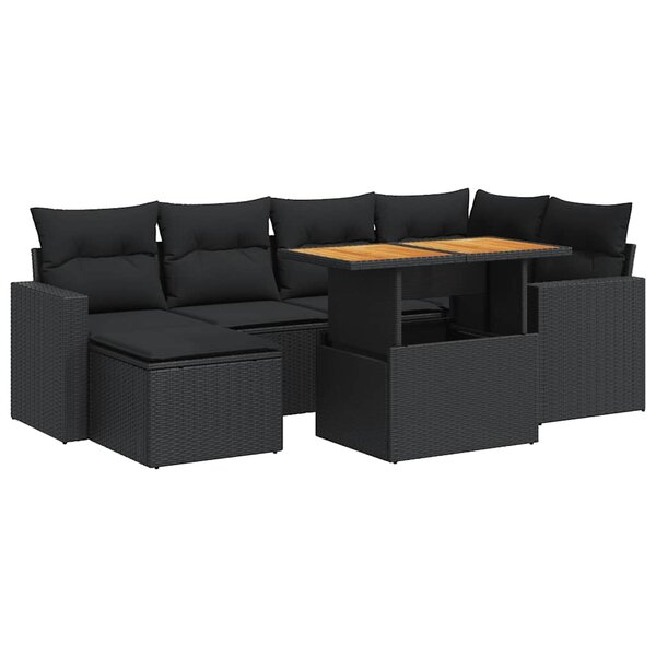 vidaXL Salon de jardin 7 Pièces avec coussins noir résine tressée