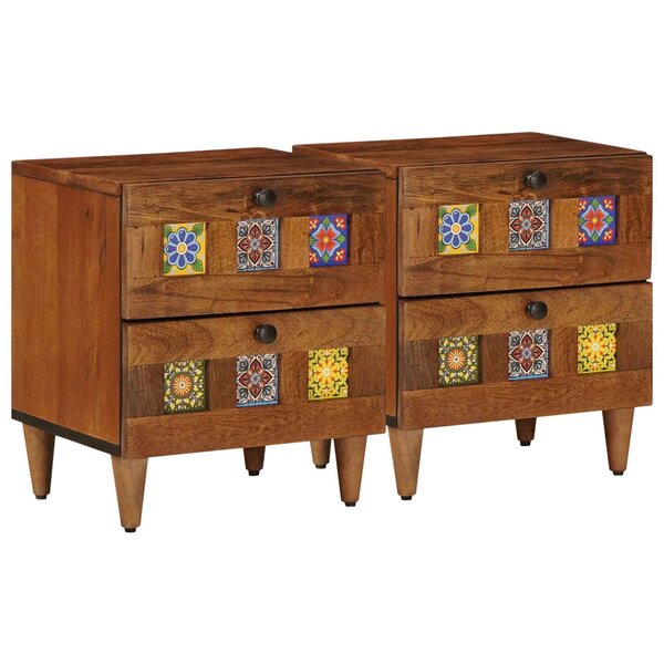 vidaXL Cabinet de chevet avec tiroir 2 Pièces Marron 40 x 33 x 46 cm
