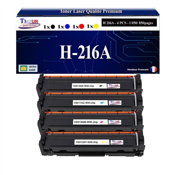 T3AZUR -4x Toners compatibles avec HP W2410A W2411A W2412A W2413A (216A) pour HP Color LaserJet Pro MFP M182n M183fw