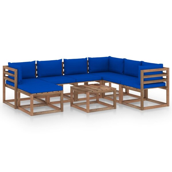 vidaXL Salon de jardin 8 Pièces avec coussins Bleu