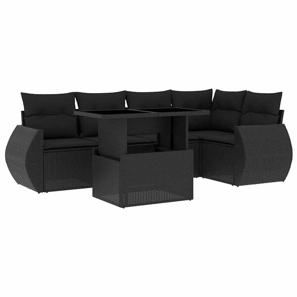 vidaXL Salon de jardin 6 Pièces avec coussins noir résine tressée