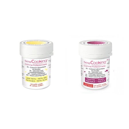 2 colorants alimentaires en poudre - pourpre-jaune pastel