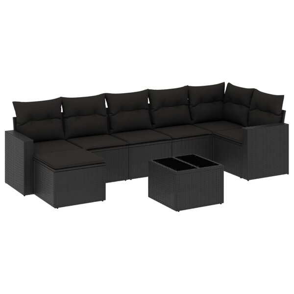 vidaXL Salon de jardin 8 Pièces avec coussins noir résine tressée
