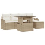 Ensemble de canapés de jardin 6 pièces avec coussins beige en poly rotin