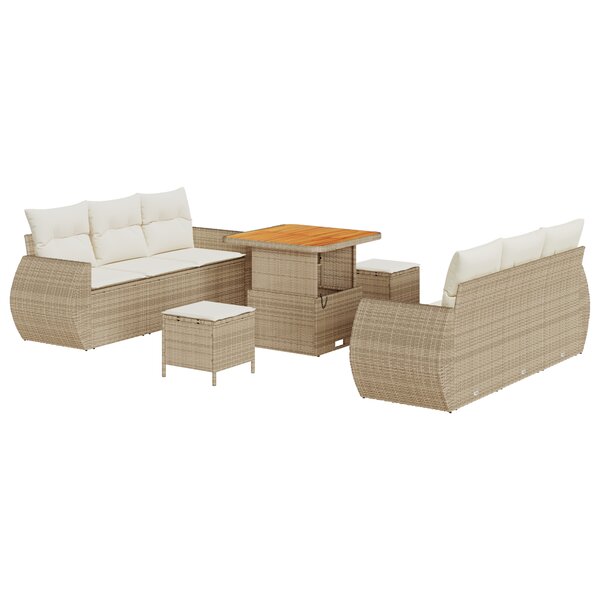 vidaXL Ensemble de canapé de jardin 9 pièces avec coussins en poly rattan beige et bois d'acacia