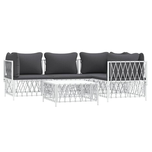 Salon de jardin meuble d'extérieur ensemble de mobilier avec coussins 5 pièces blanc acier 02_0018306
