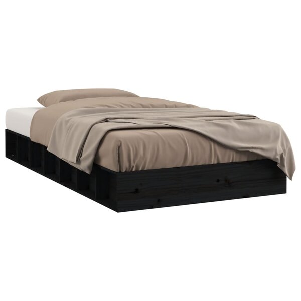 vidaXL Cadre de lit sans matelas noir 135x190 cm bois massif