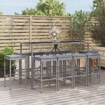 vidaXL Ensemble de bar de jardin 11 Pièces avec coussins gris poly rotin