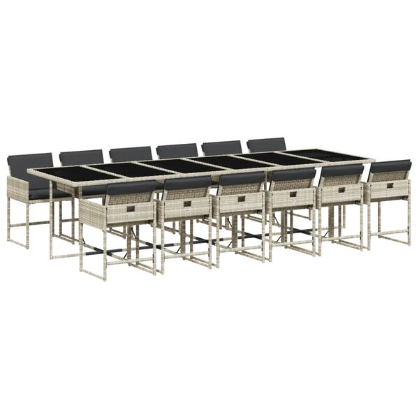 vidaXL Ensemble à manger de jardin et coussins 13 Pièces gris clair rotin
