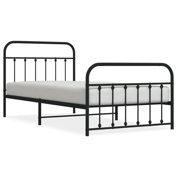 vidaXL Cadre de lit métal avec tête de lit/pied de lit noir 107x203 cm