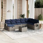 vidaXL Salon de jardin 9 Pièces avec coussins gris résine tressée