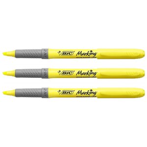 Surligneur HIGHLIGHTER GRIP Pointe Biseau Moyenne Jaune x 3 BIC
