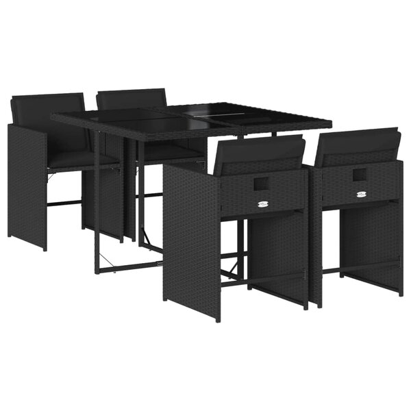 vidaXL Ensemble à manger de jardin coussins 5Pièces Noir Résine tressée