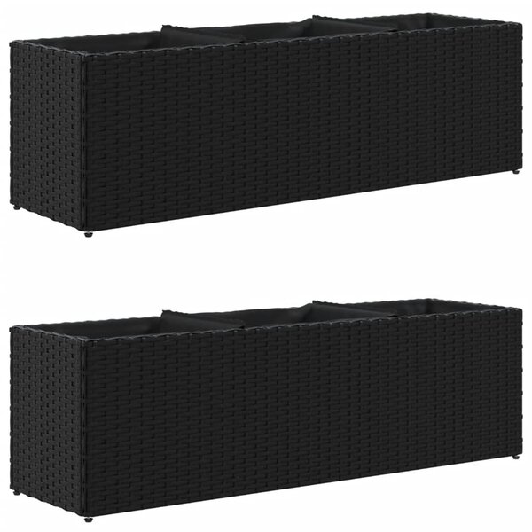 vidaXL Jardinières avec 3 pots 2 Pièces noir 105x30x32 cm résine tressée