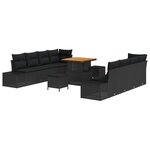 Ensemble de canapé de jardin 11 pièces avec coussins en poly rotin noir acacia