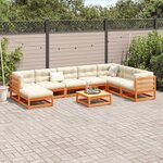 vidaXL Salon de jardin 9 Pièces avec coussins marron cire bois pin massif